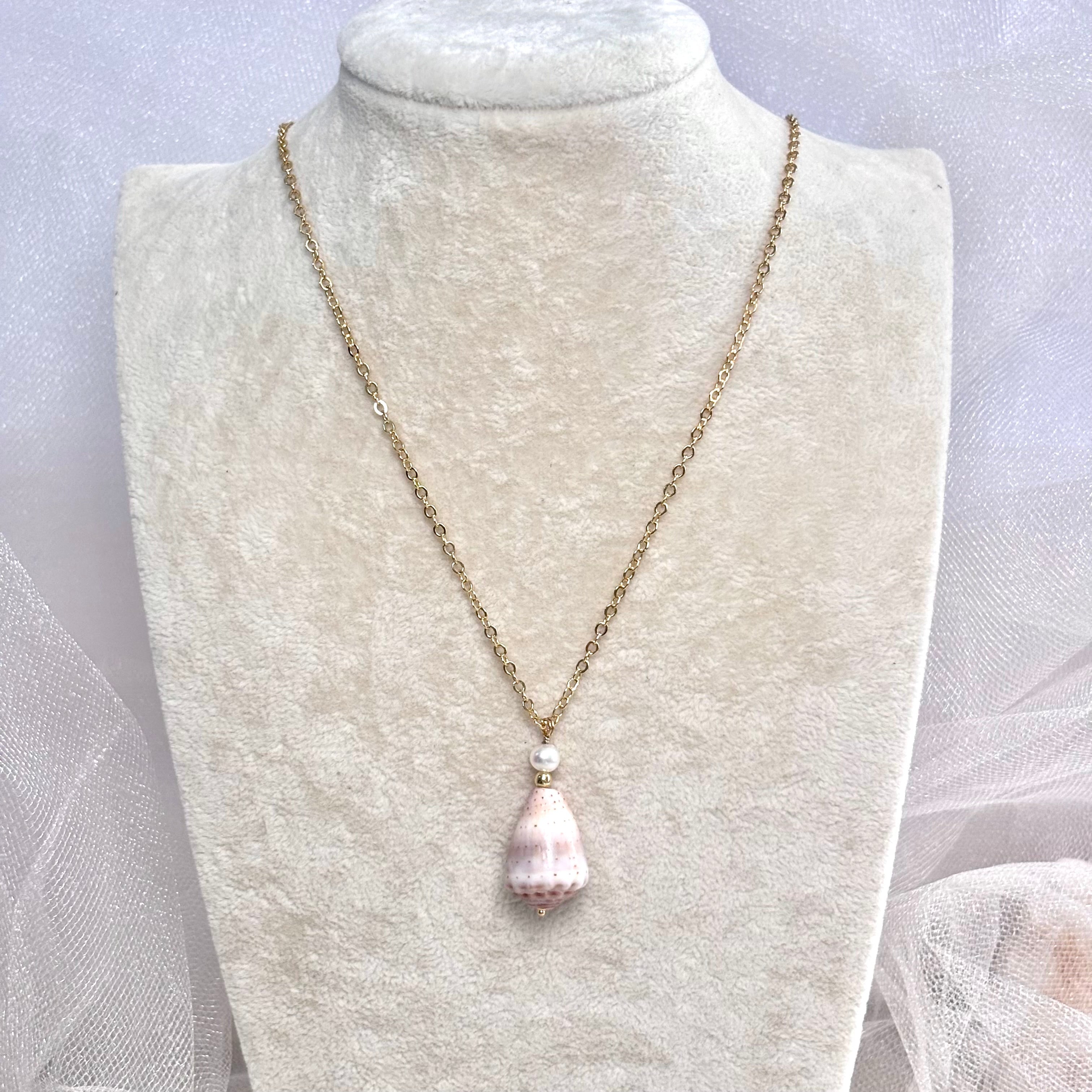Abbreviated cone shell Necklace w/ white pearl