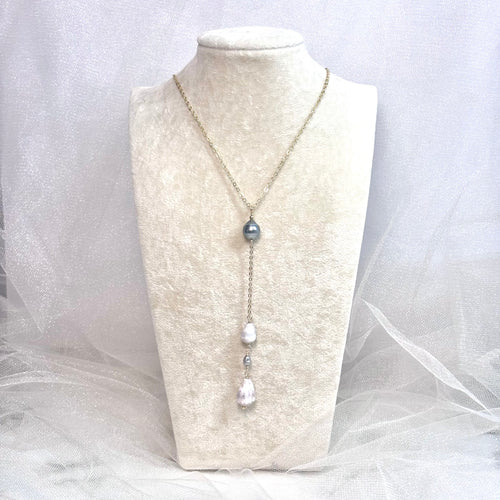 Abbreviated cone shell Lariat Necklace w/ Tahitian pearl