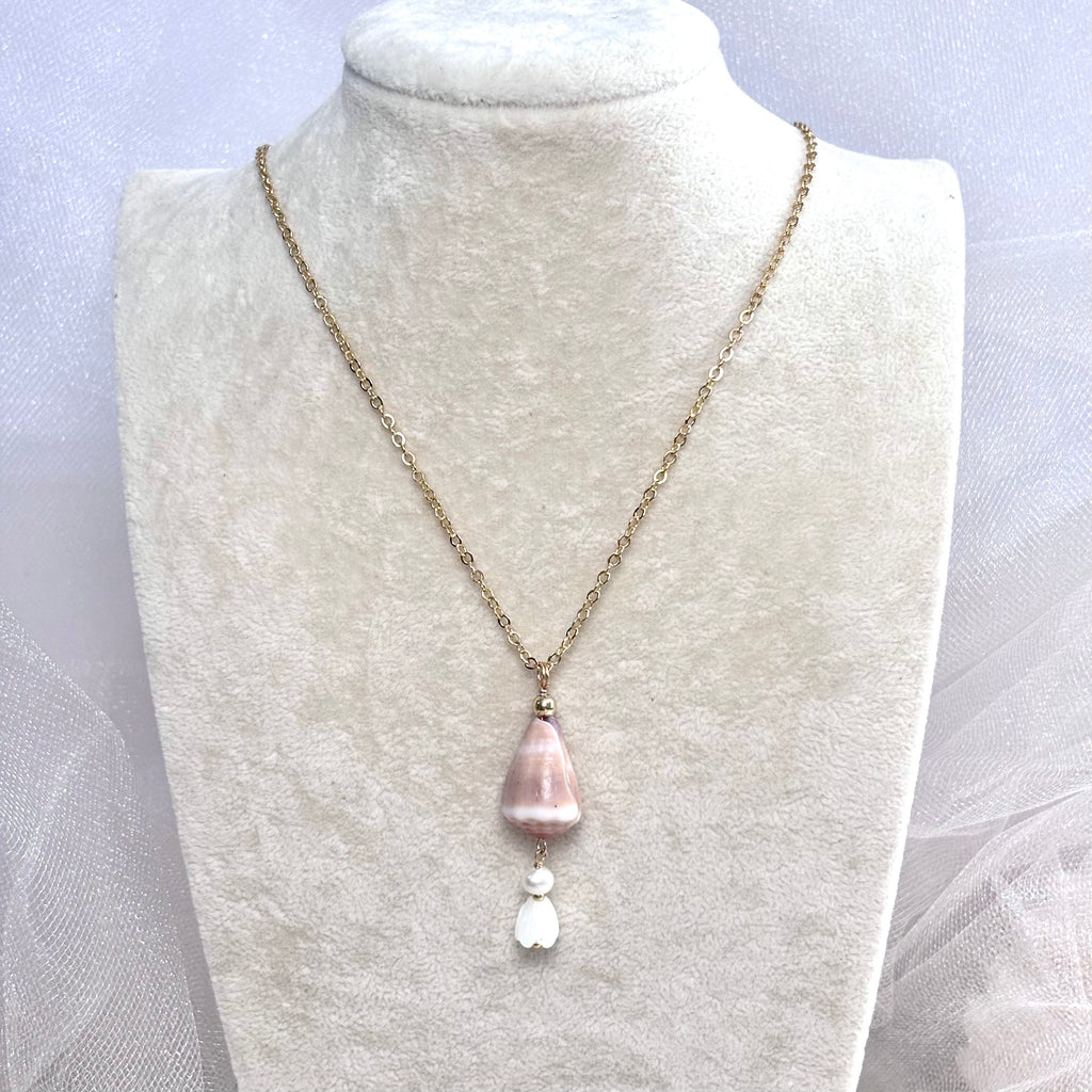 Abbreviated cone shell Necklace w/ Pikake