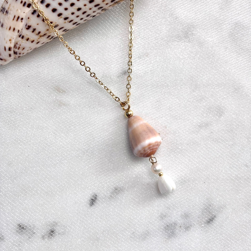 Abbreviated cone shell Necklace w/ Pikake