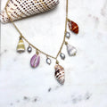 Hawaiian multiple shells charm Necklace w/ light gray pearls