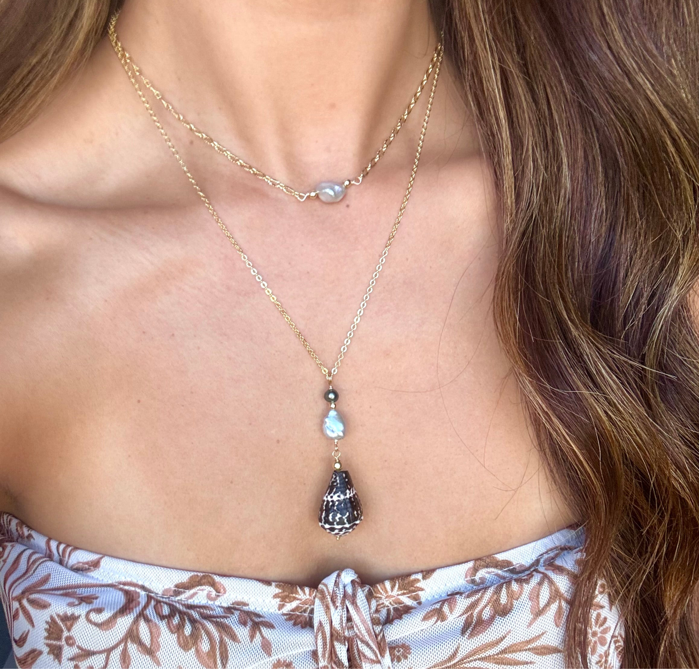 Chaldean cone shell Necklace w/ Keshi pearls