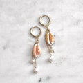 Cowry shell Earrings w/ white pearls