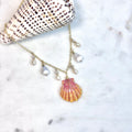 Hawaiian sunrise shell charm Necklace w/ tiny cone and white pearls