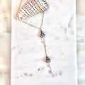 Hebrew cone shell Lariat Necklace w/ white pearl