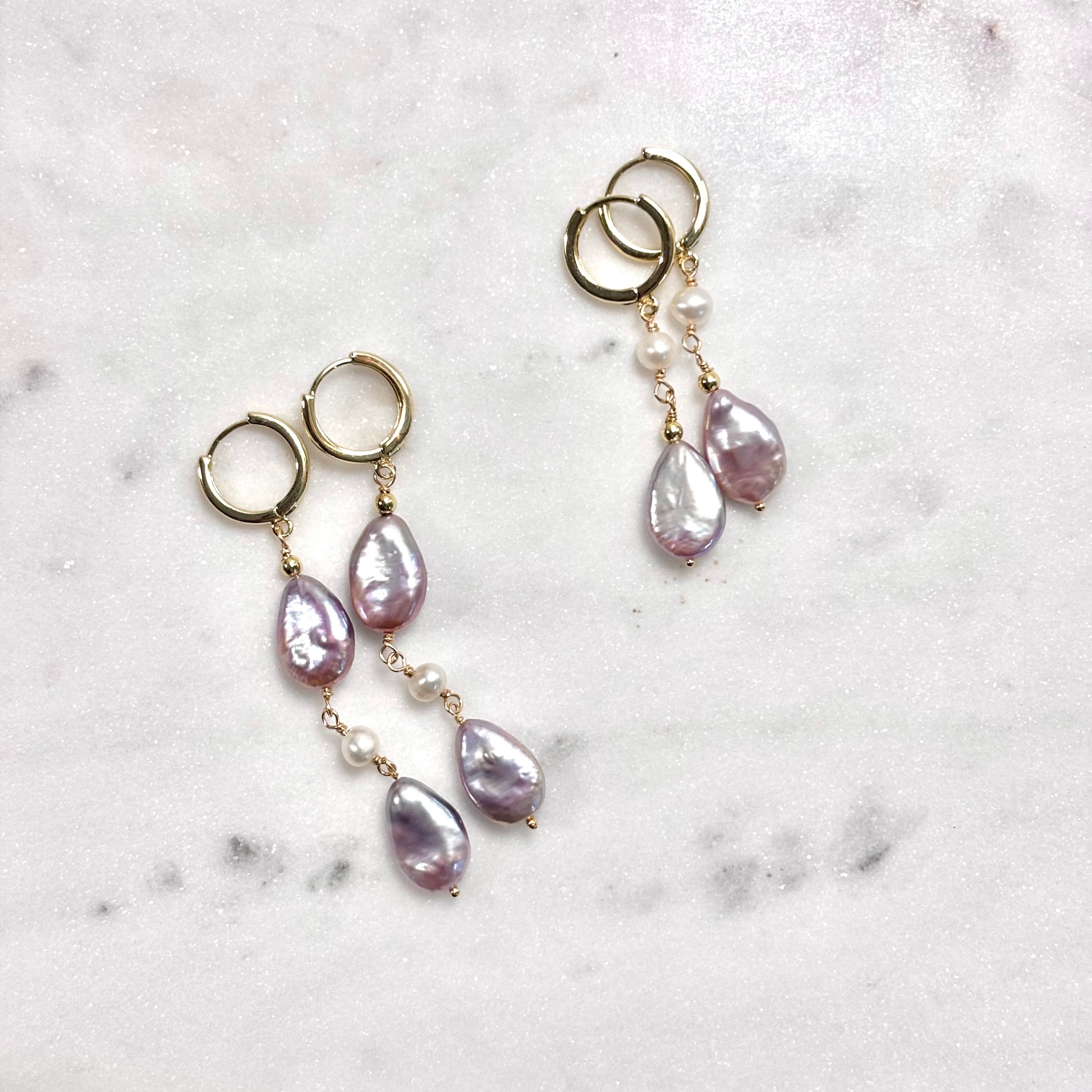 Pink teardrop Earrings w/ white pearls