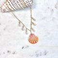 Hawaiian sunrise shell charm Necklace w/ white pearls