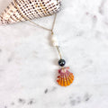 Hawaiian sunrise shell Necklace w/ Tahitian pearl and pikake
