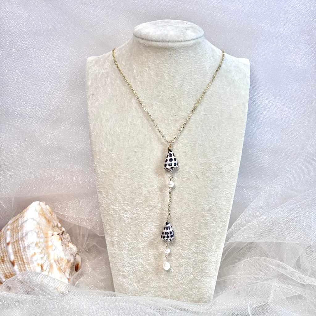 Hebrew cone shell Lariat Necklace w/ white pearl