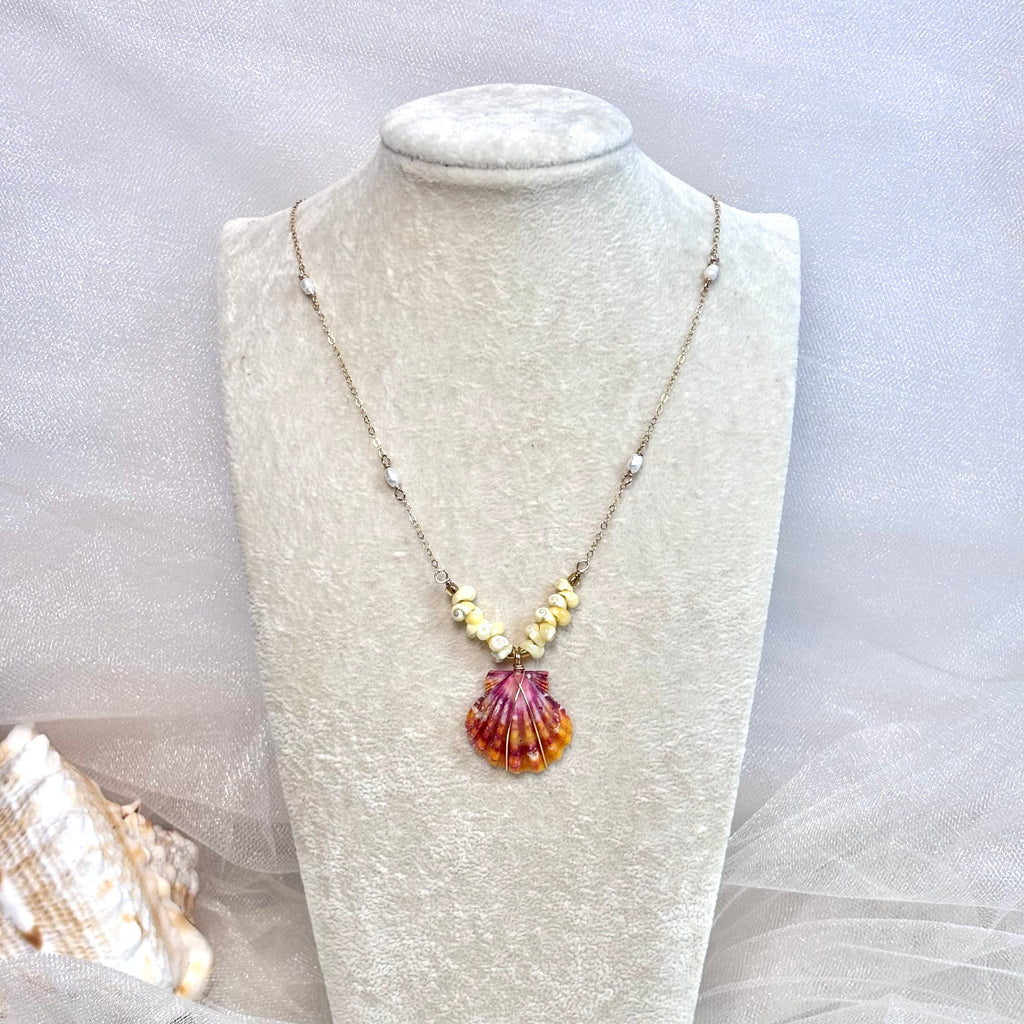 Hawaiian sunrise shell Necklace w/ yellow snail shells