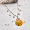 Hawaiian sunrise shell Necklace w/ white pearls and Pikake