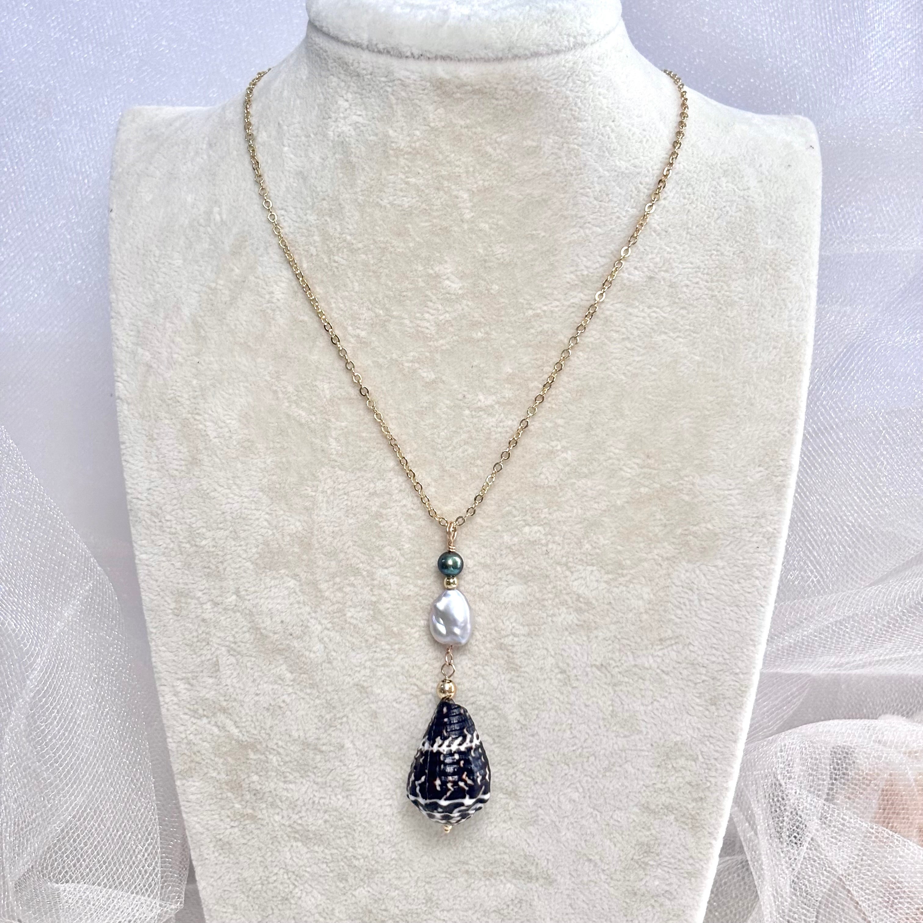 Chaldean cone shell Necklace w/ Keshi pearls