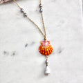 Hawaiian sunrise shell Necklace w/ cone shell and light gray pearls
