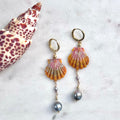 Hawaiian sunrise shell Earrings w/ Tahitian pearl