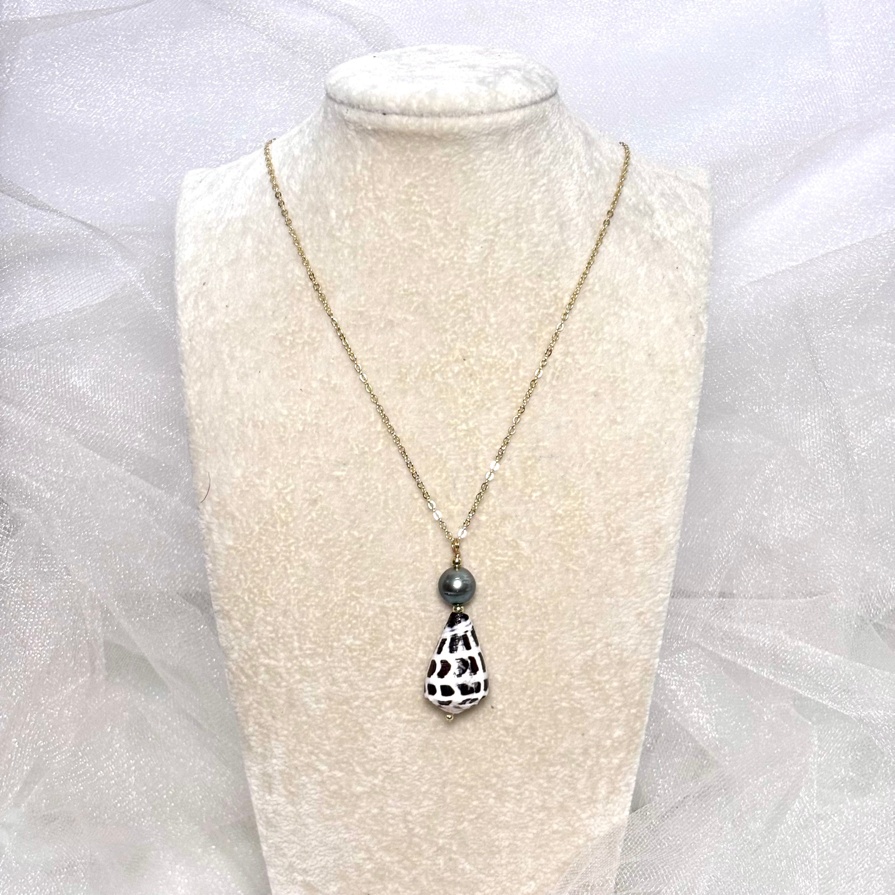 Hebrew cone shell Necklace w/ Tahitian pearls