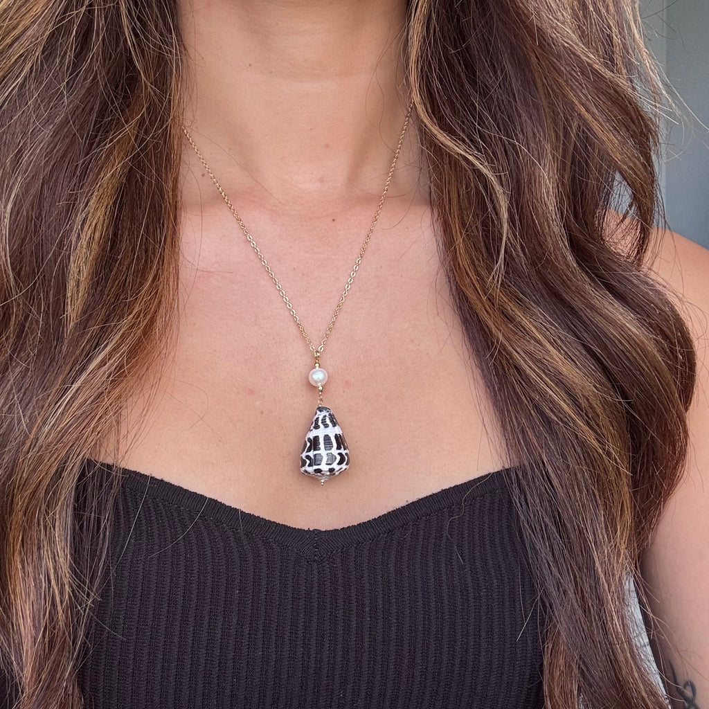 Hebrew cone shell Necklace w/ white pearl