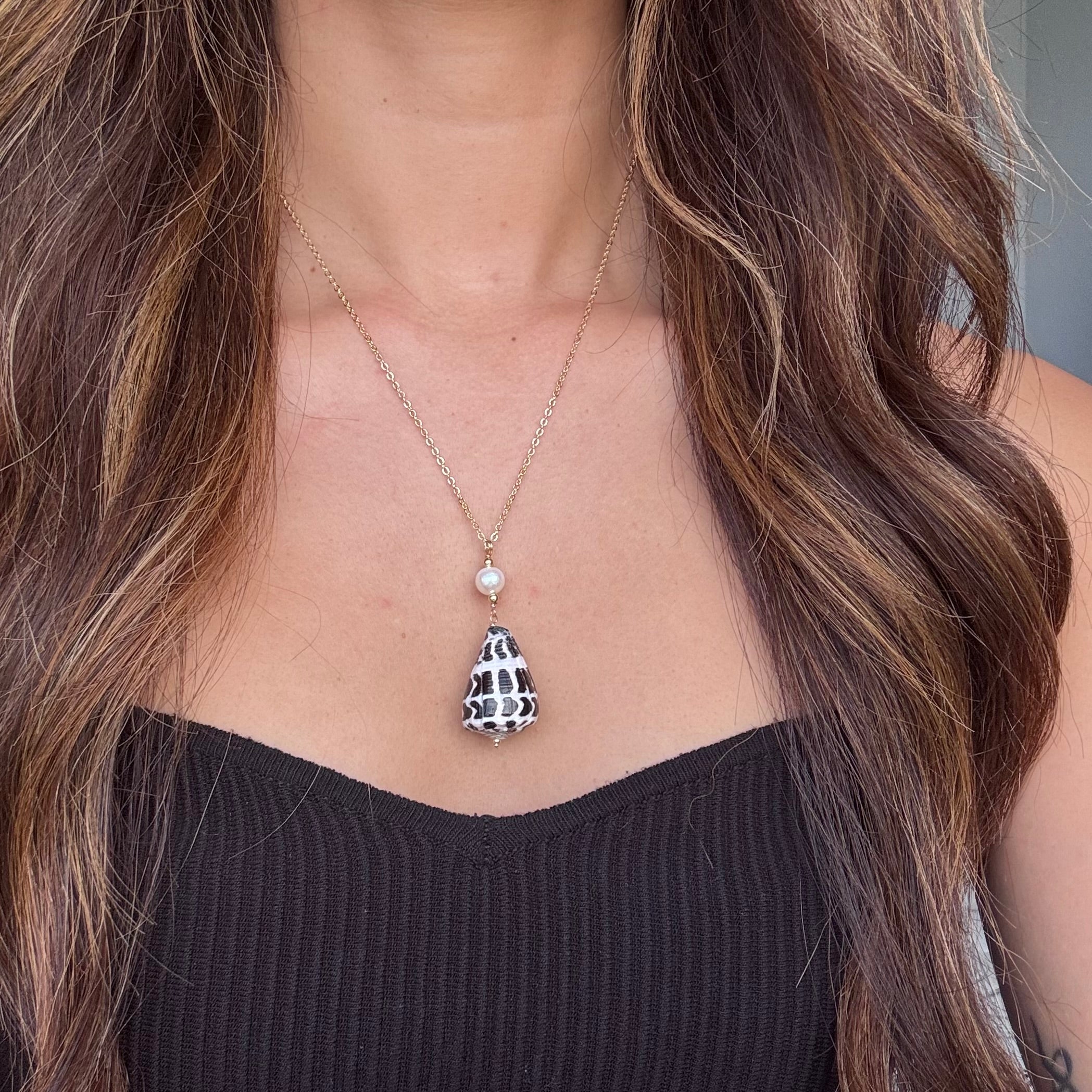Hebrew cone shell Necklace w/ white pearl