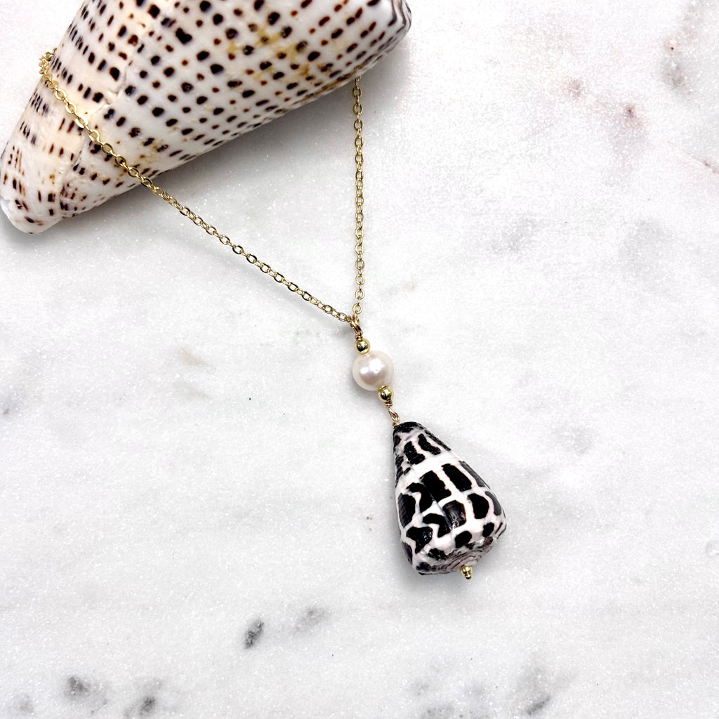 Hebrew cone shell Necklace w/ white pearl