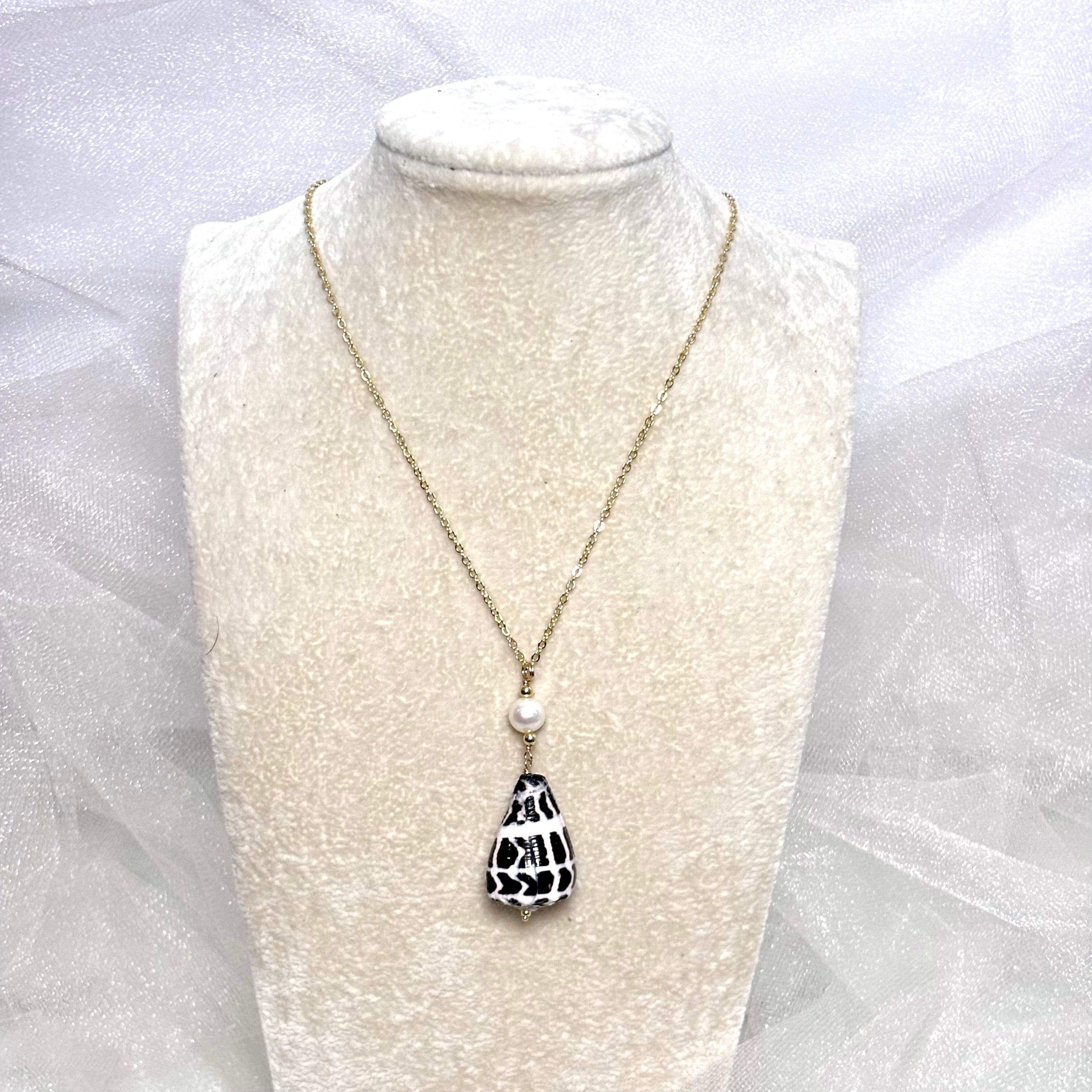 Hebrew cone shell Necklace w/ white pearl