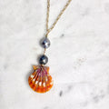 True pair Hawaiian sunrise shell Necklace w/ double Tahitian pearl
