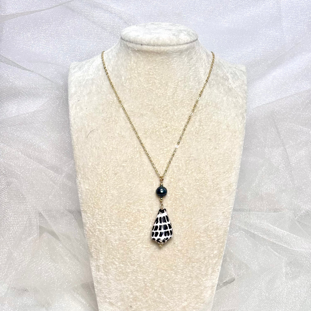 Hebrew cone shell Necklace w/ Tahitian pearls