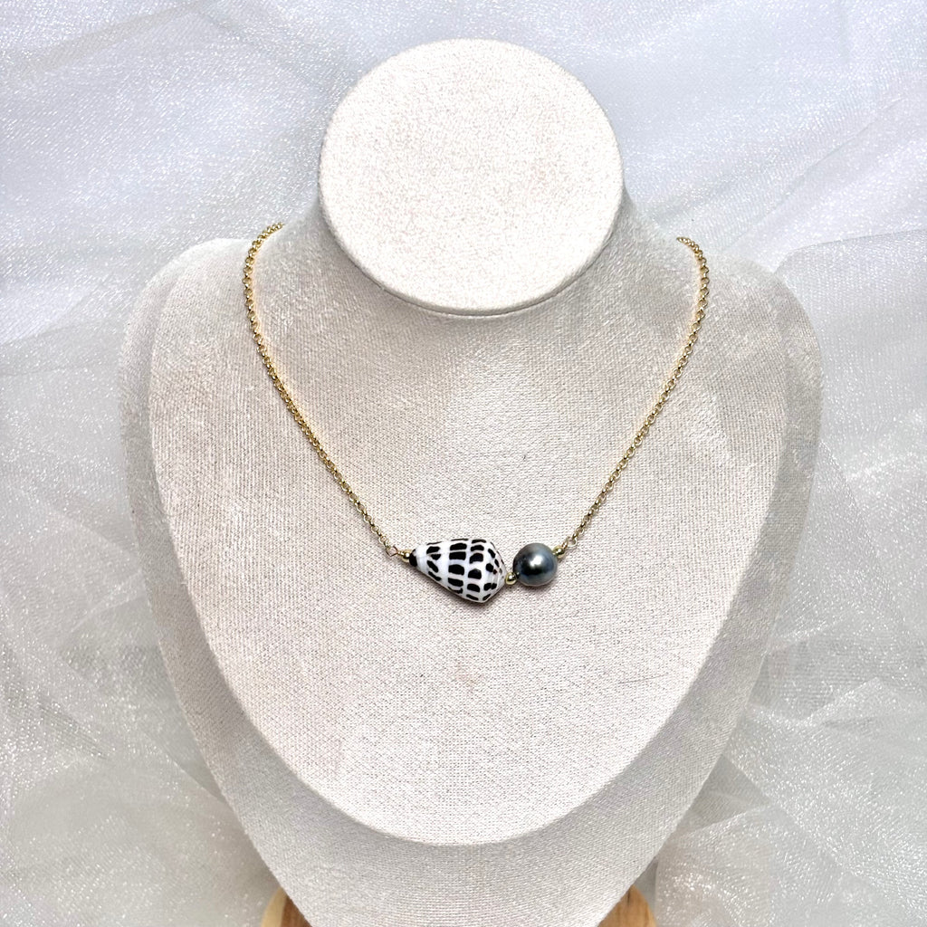 Hebrew cone shell Necklace w/ Tahitian pearls