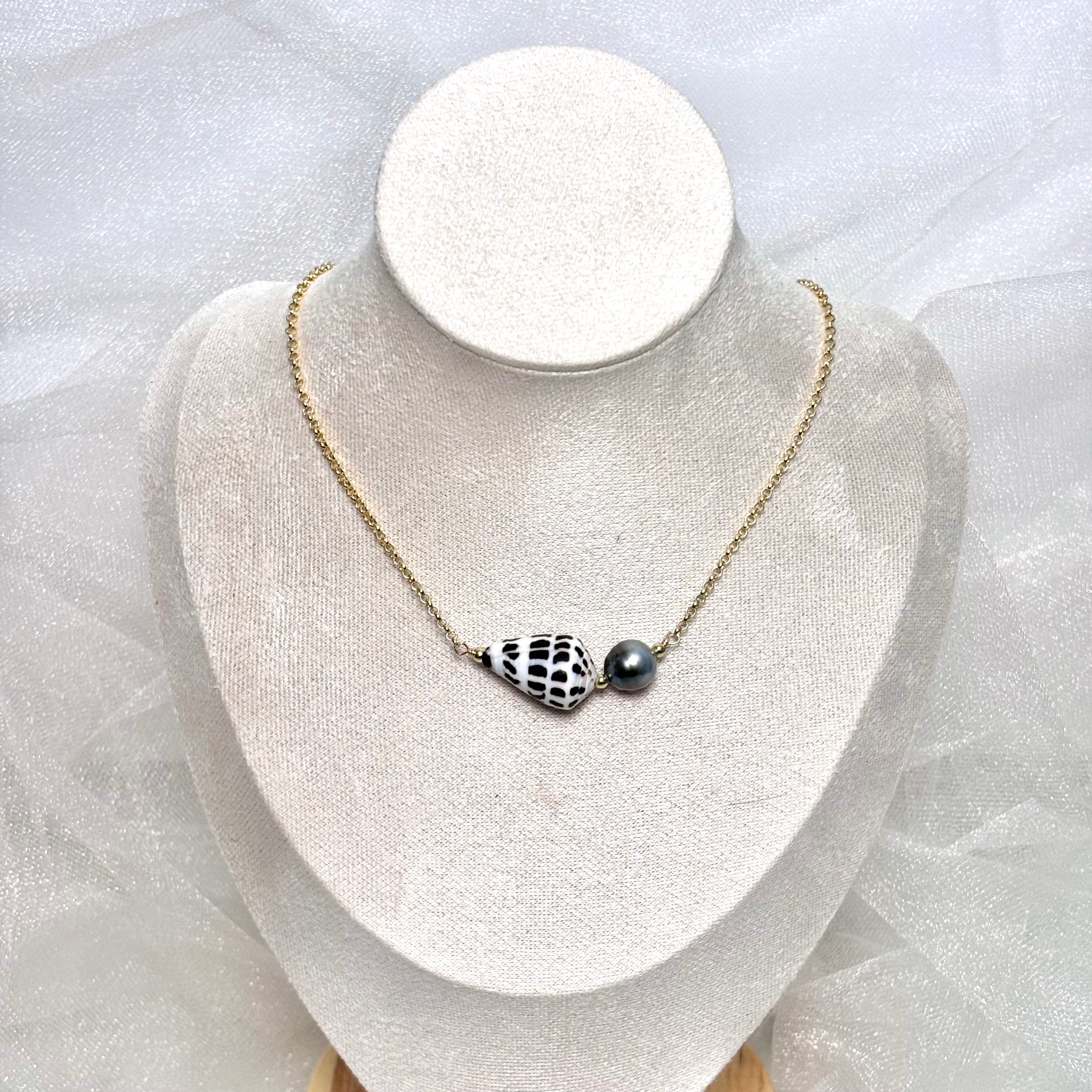 Hebrew cone shell Necklace w/ Tahitian pearls