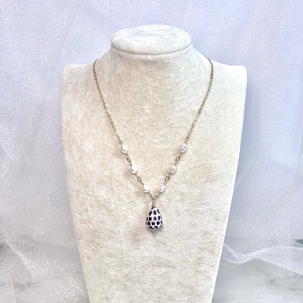 Hebrew cone shell Necklace w/ white pearls