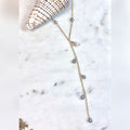 Light gray pearls lariat Necklace w/ tiny cone