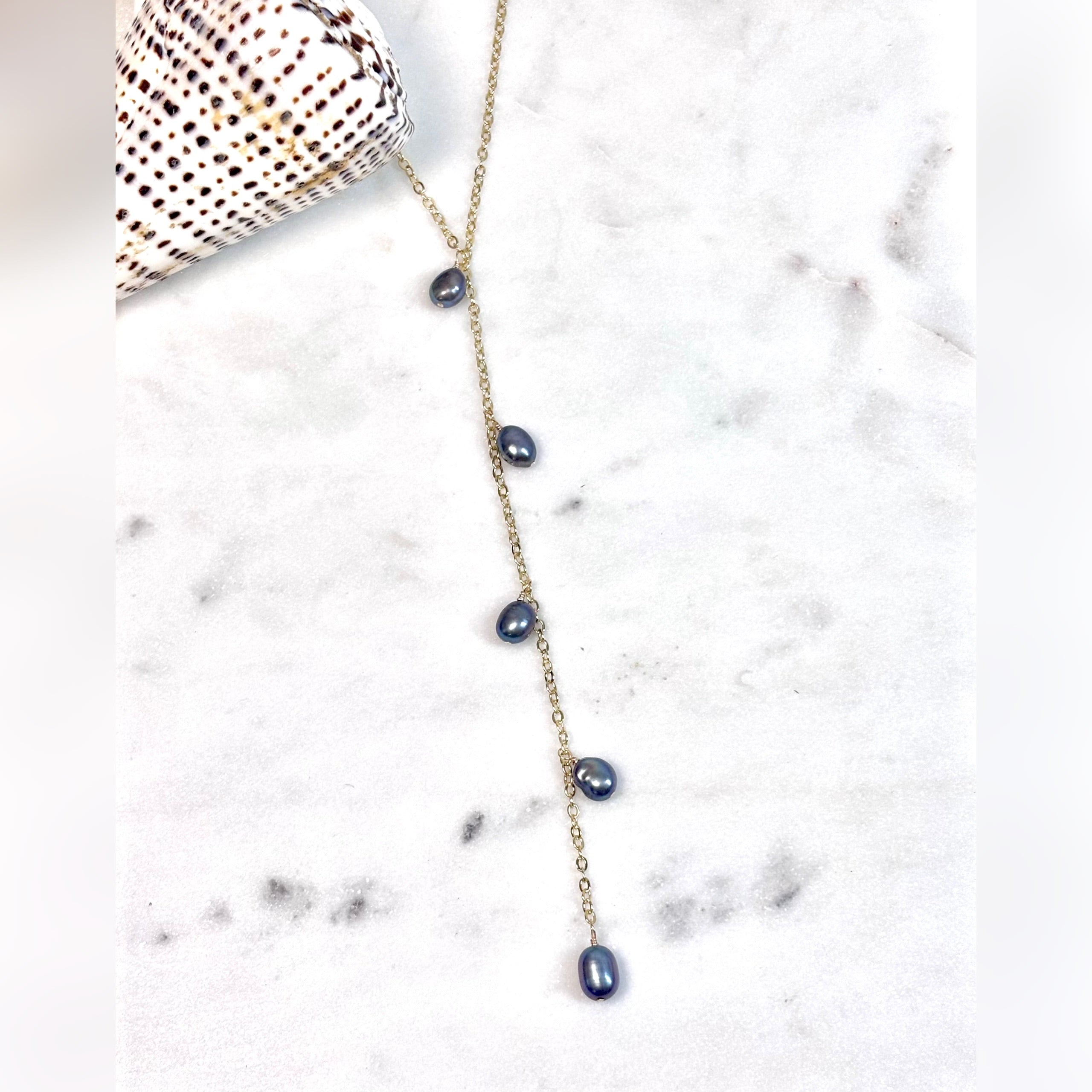 Dark pearls lariat Necklace